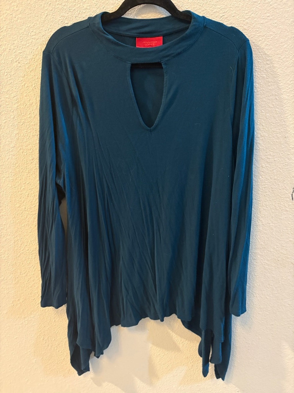 Jennifer Lopez Teal Keyhole Long-Sleeve Top